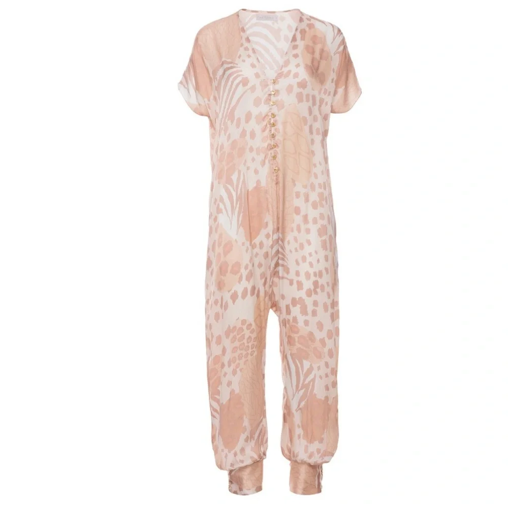 Free People x Carolina K Sera Silk Blend Harem Jumpsuit NWT Champagne Jungle XS
